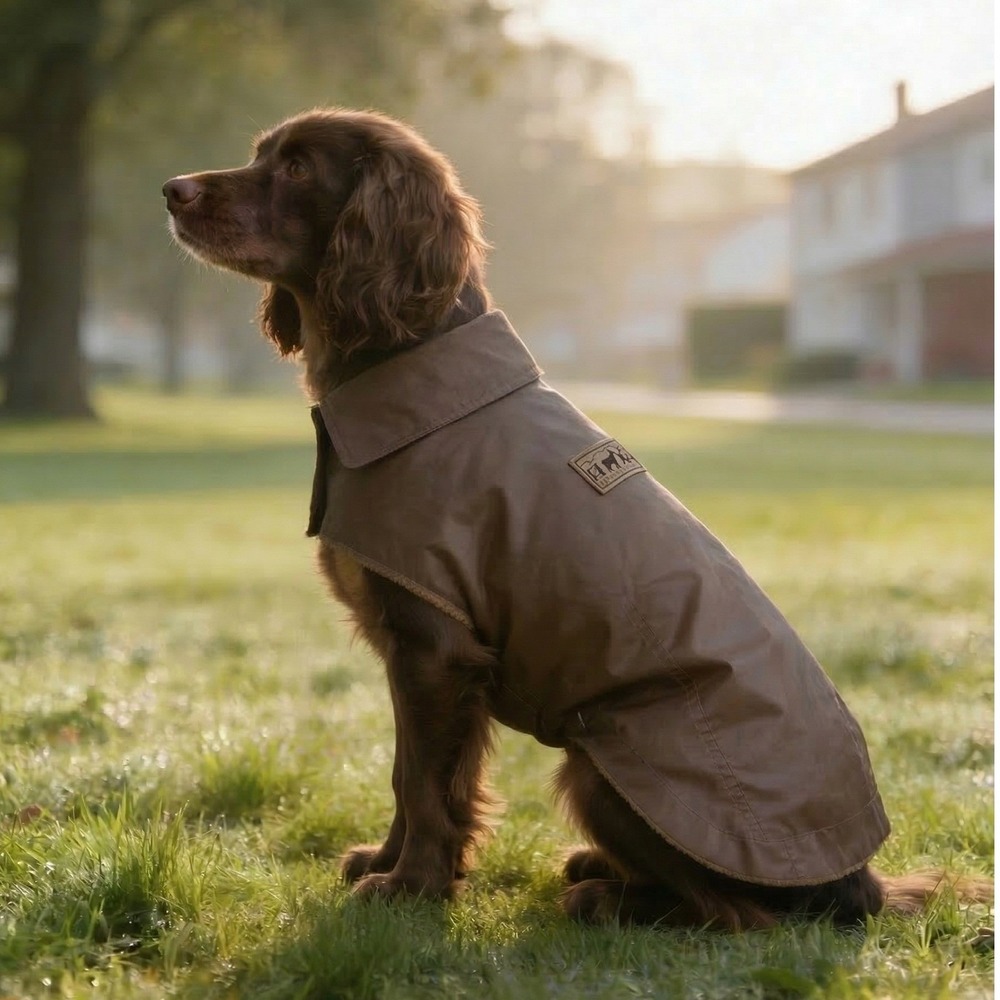 Fab Dog Waxed Cotton Dog Coat Large Brown Fleece Lined Water‎ Resistant Jacket - Picture 3 of 9